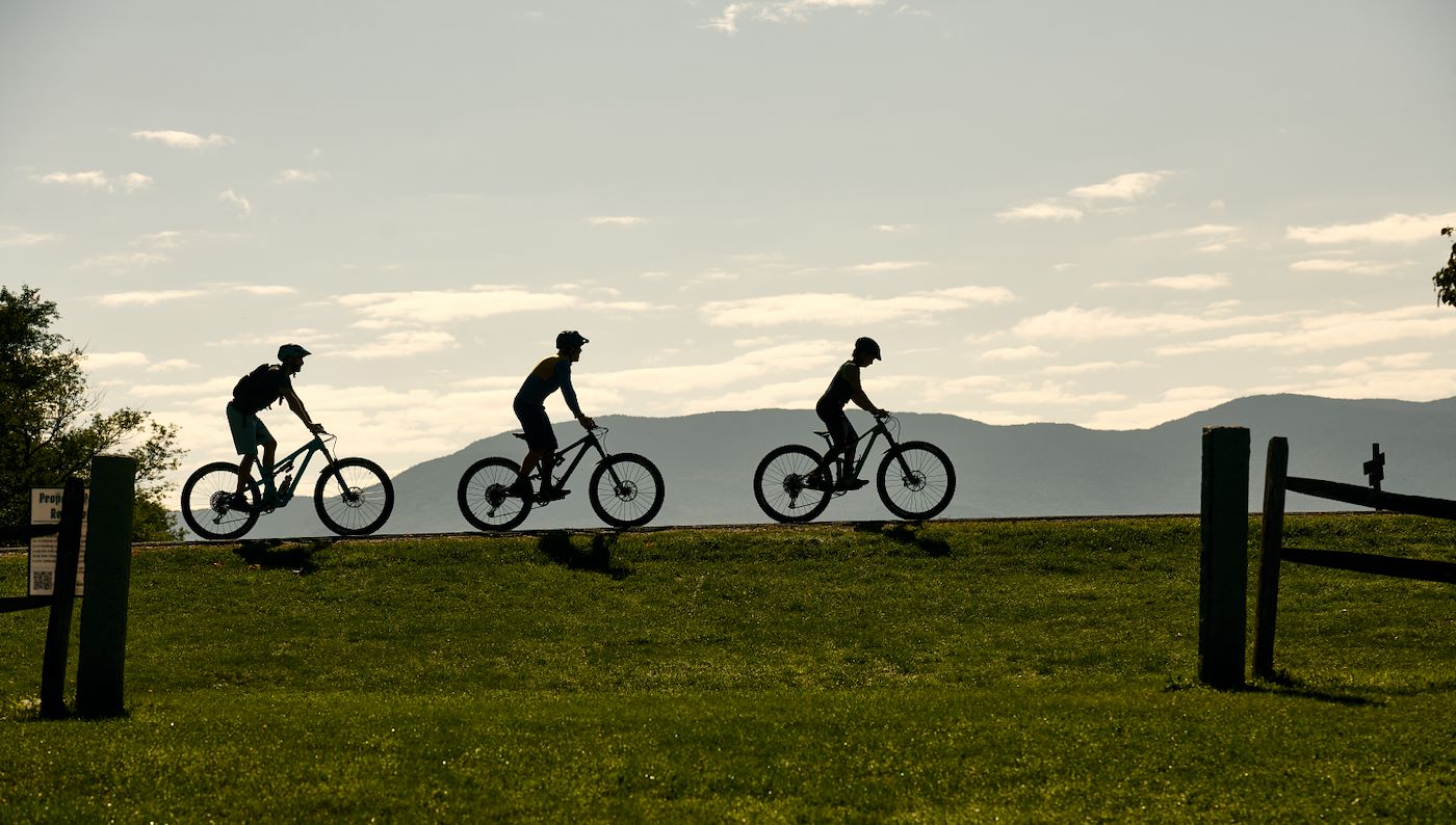 Silhouette of bicyclists