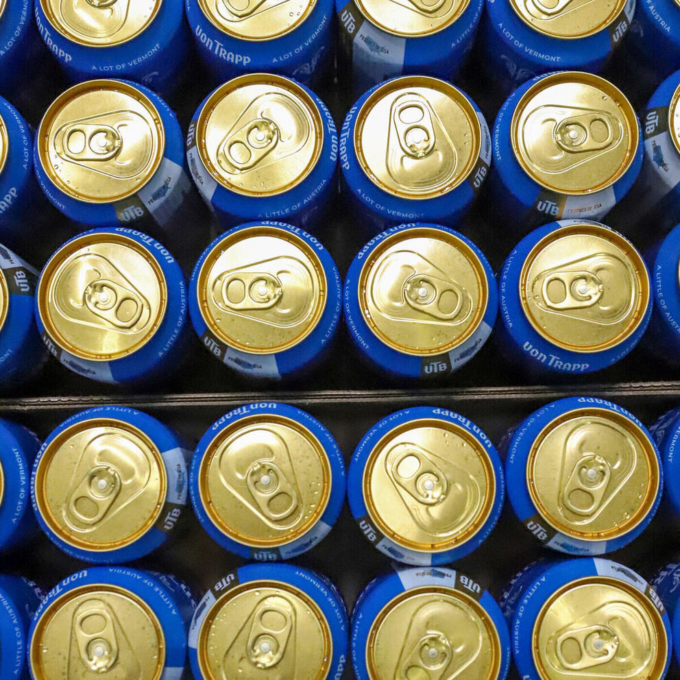 blue cans of beer seen from above